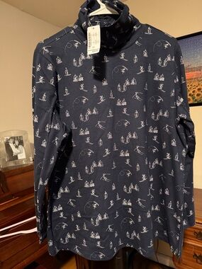 Christopher & Banks Navy Printed Turtleneck Top